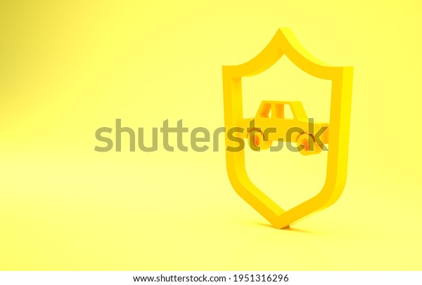 Yellow Car with\
shield icon isolated on yellow background. Insurance concept.\
Security, safety, protection, protect concept. Minimalism concept.\
3d illustration 3D\
render.