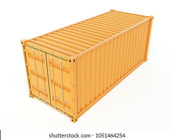 Yellow Cargo Container On White Background. 3D Rendering