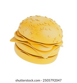 Yellow Cartoon Premium Delicious Burger Icon in Clay Duotone Monochrome Style on a white background. 3d Rendering - Powered by Shutterstock