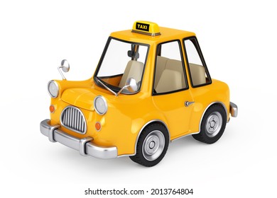 Yellow Cartoon Taxi Car on a white background. 3d Rendering