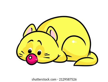 Yellow Cat Caricature Animal Illustration Of Cartoon Character Isolated