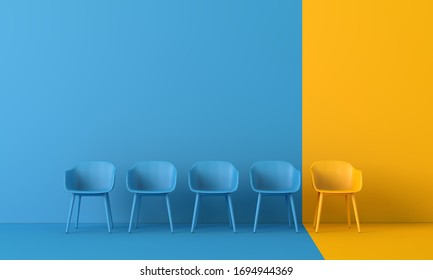 Yellow chair standing out from the crowd. Business concept. 3D rendering - Powered by Shutterstock