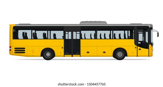 Yellow City Bus Isolated (side View). 3D Rendering