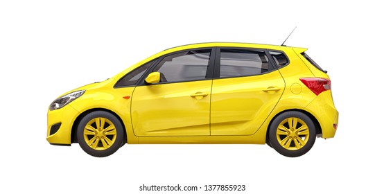 Yellow city car with blank surface for your creative design. 3D rendering.