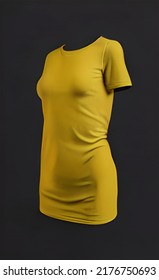 Yellow Color Slim Fit Short Sleeve Long Body T-shirt Mockup 3D Rendering