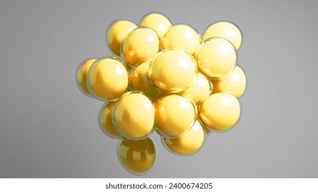 Yellow colored bubbles floating against grey background. Abstract bubbles spheres particles design. For product ad presentation cosmetics. Concept of vitamins for beauty and health. 3d rendering - Powered by Shutterstock