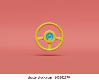 Yellow Colored Car Steering Wheel. Simple Design. 3d Rendering