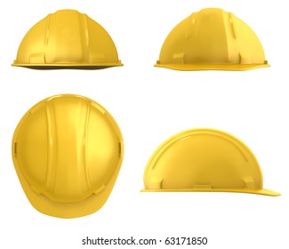 Yellow Construction Helmet Four Views Isolated On White