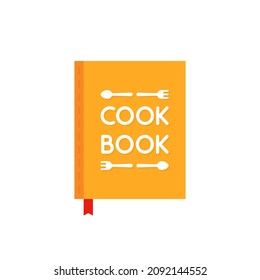 yellow cook book with red bookmark. concept of culinary training or easy tutorial for restaurant chef. flat cartoon modern cookbook logotype graphic minimal design isolated on white background - Powered by Shutterstock