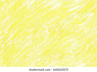 Yellow Crayon Strokes Texture Seamless Background, Wax Pastel Of Yellow Color, Hand Drawn On Paper