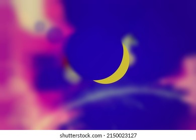 Yellow Crescent Moon In Cartoon Fantasy World