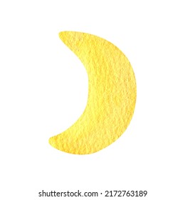 Yellow Crescent Moon Clipart. Hand Drawn Watercolor Illustration