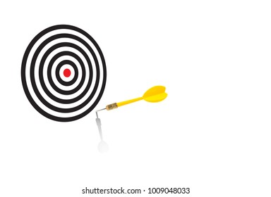 Yellow dart missed the target and hit on the white space bacground, Missed Target Concept