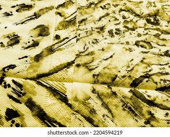 Yellow Drawing. Jungle Exotic Background. Black Animal Close Up. Sun Pattern Spotted. Leopard Spots. Black Animal Fur Jungle. Skin Abstract Cat.