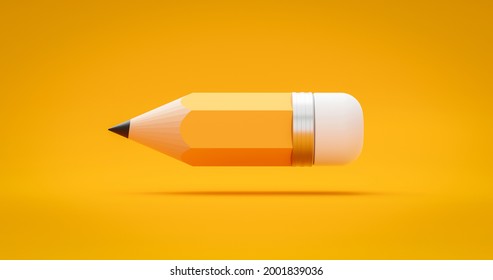 Yellow Drawing Pencil Art Design Or Education Stationery Equipment On Creative Color Background With Crayon Paint Writing Object Tool. 3D Rendering.