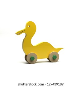 wooden toy duck on wheels