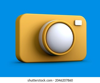 Yellow Duotone Canera On Blue Background. 3d Illustration.