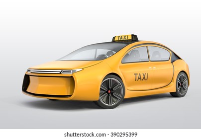 Yellow electric taxi isolated on gray background. 3D rendering image with clipping path.