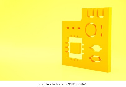 Yellow Electronic computer components motherboard digital chip integrated science icon isolated on yellow background. Circuit board. Minimalism concept. 3d illustration 3D render.