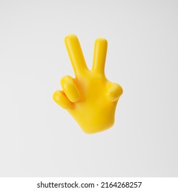 Yellow Emoji Hand Showing Two Fingers Or Victory Gesture Isolated Over White Background. 3d Rendering.