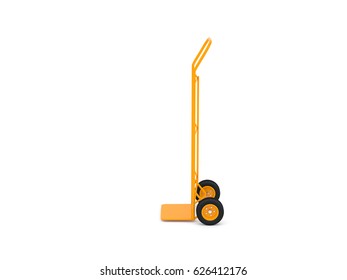 Yellow Empty Hand Truck On White Background, 3d Rendering