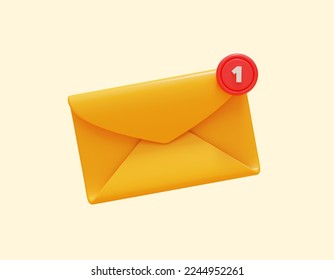 Yellow envelope with notification new email message in the inbox web icon 3d illustration