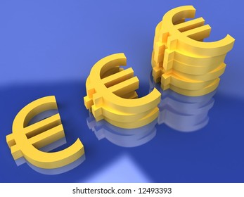 Yellow Euro Symbols On Blue Background Stock Illustration 12493393