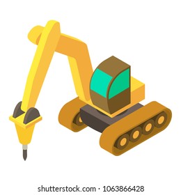 Yellow Excavator Hammer Icon. Isometric Illustration Of Yellow Excavator Hammer Icon For Web