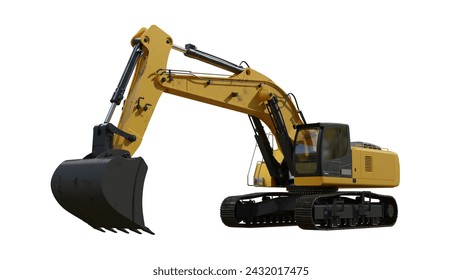 Yellow excavator vehicle include alpha path. No driver and look clean.