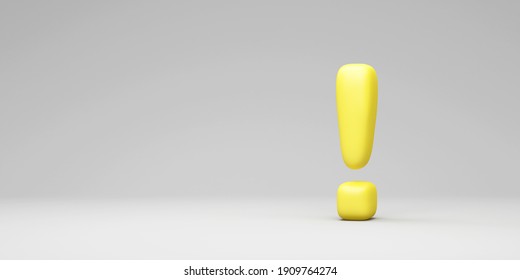Yellow Exclamation Mark on gray studio background. 3D Rendering