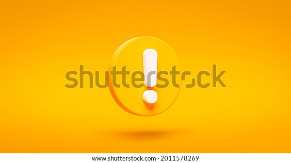 Yellow exclamation mark symbol and
attention or caution sign icon on alert danger problem background
with warning graphic flat design concept. 3D
rendering.