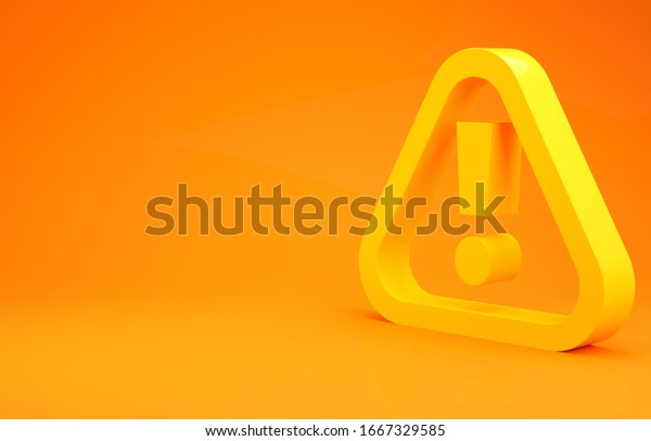 Yellow\
Exclamation mark in triangle icon isolated on orange background.\
Hazard warning sign, careful, attention, danger warning important.\
Minimalism concept. 3d illustration 3D\
render