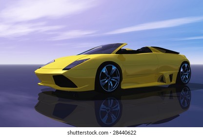 Yellow Exotic Sports Car.