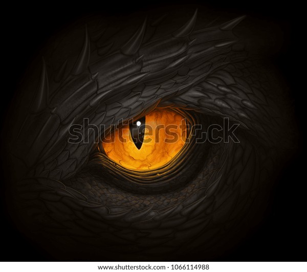 黒いドラゴンの黄色い目 デジタル画 のイラスト素材