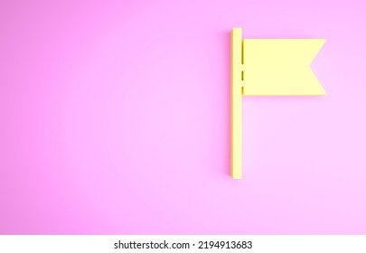 Yellow Flag Icon Isolated On Pink Background. Location Marker Symbol. Minimalism Concept. 3d Illustration 3D Render.