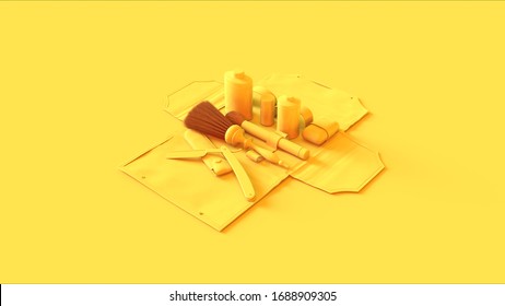 Yellow Flat Layout Mans Grooming Kit 3d Illustration 3d Render 