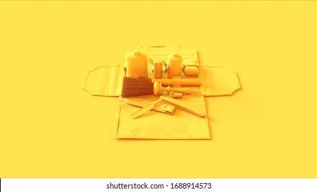 Yellow Flat Layout Mans Grooming Kit 3d Illustration 3d Render 