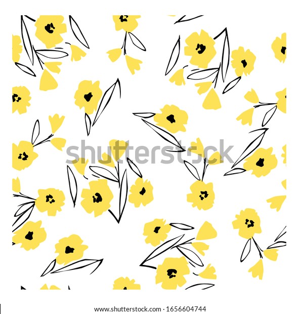 Yellow Flowers Black Leaves On White Stock Illustration 1656604744 Shutterstock