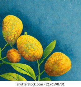 Yellow Flowers In Shape Of Mangoes, Vintage Watercolor 3D Illustration, Rare Fruit, Unique Background Image