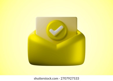 A yellow folder icon with a white checkmark is displayed. 3D Illustration
