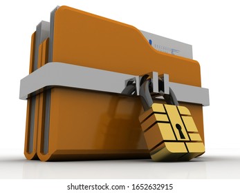Yellow folder and lock. Data security concept. 3D rendering