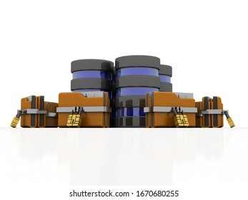 Yellow folder and lock. Data security concept. 3D rendering