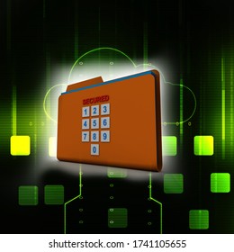 Yellow folder and lock. Data security concept. 3D rendering