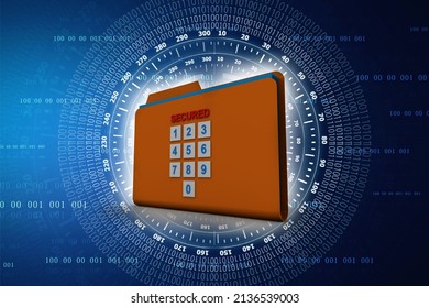 Yellow folder and lock. Data security concept. 3D rendering