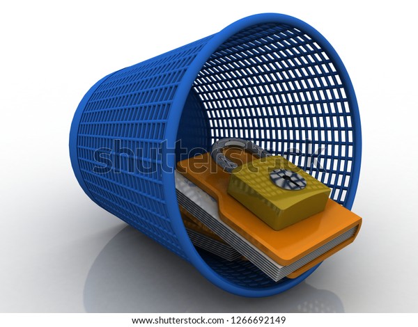 Yellow Folder Lock Recycle Bin Data Stock Illustration 1266692149