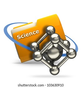 Yellow folder with silver glossy molecules structure Icon isolated on white background High resolution  3D