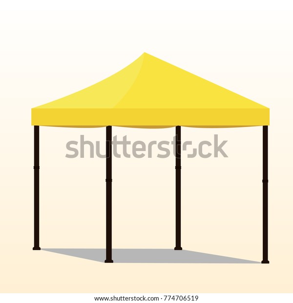 Yellow folding tent raster illustration.\
Pop up gazebo. Canopy tent. Rasterized\
copy
