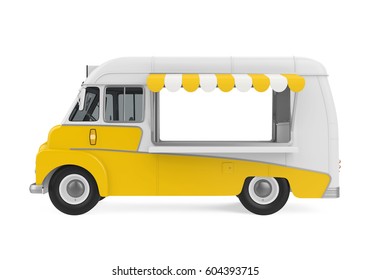 Yellow Food Truck Isolated. 3D Rendering