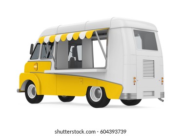 Yellow Food Truck Isolated. 3D Rendering