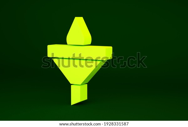 Yellow Funnel or filter and motor oil drop icon\
isolated on green background. Minimalism concept. 3d illustration\
3D render.